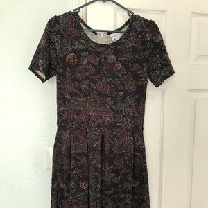 Lularoe Amelia dress Medium Black Rainbow Floral